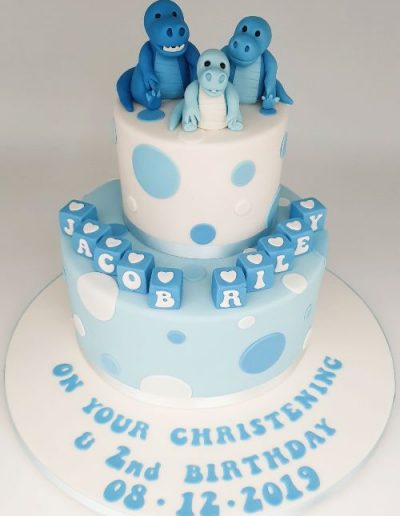 Dinosaur-themed-2-tier-christening-cake